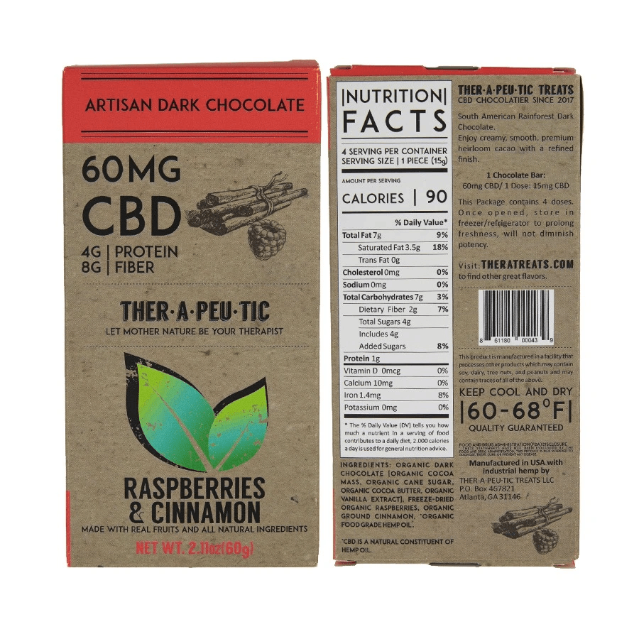 therapeutic treats raspberries & cinnamon cbd chocolate 60mg bar therapeutic treats raspberries & cinnamon cbd chocolate 60mg bar