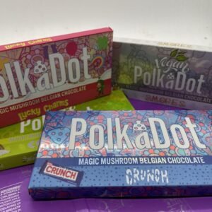 Polkadot Chocolate bars, POLKA DOT MAGIC MUSHROOM CHOCOLATE BARS is a crave-worthy chocolate to help you conquer your day–or make it an adventure depending on how you choose to dose